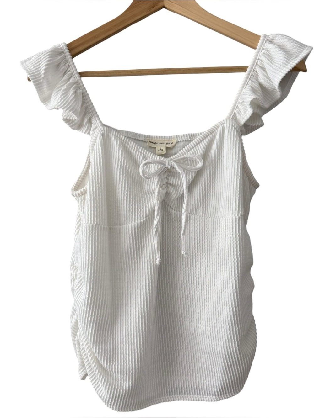 The General Good White Textured Tank with Ruffle Straps